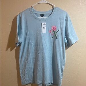 Express Sky Blue Men Tee with Pink Floral Accent